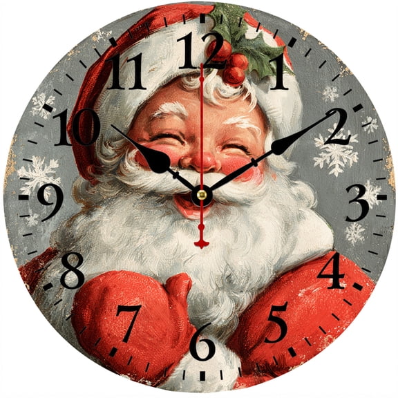 9.84 in Vintage Santa Wall Clock, Battery Operated Analog Clock, Easy-to-Read Numbers, Christmas Decor for Living Room Kitchen Bedroom