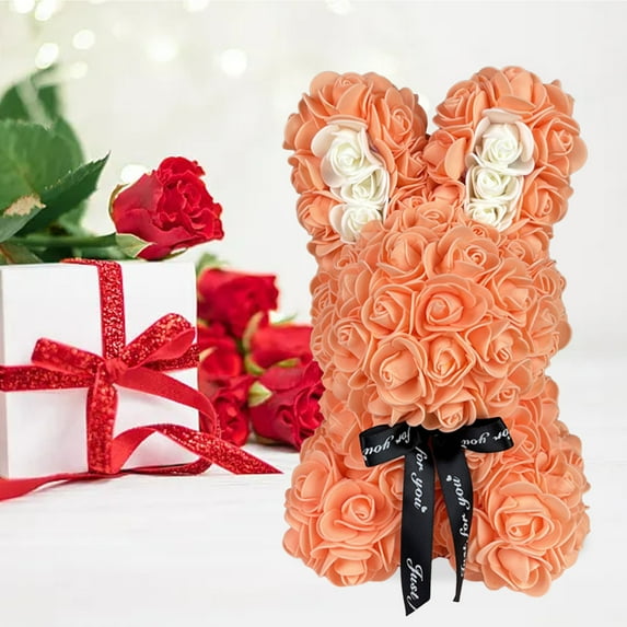 9.84 inch Flowers Do Not Wither Edge Smooth Workmanship Fine Easy To Take Care Of PE Material Cute Rabbit Rose Mother's Day Valentine's Day Gift Color Family W