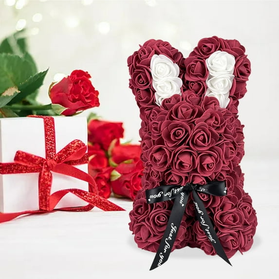9.84 inch Flowers Do Not Wither Edge Smooth Workmanship Fine Easy To Take Care Of PE Material Cute Rabbit Rose Mother's Day Valentine's Day Gift Color Family W