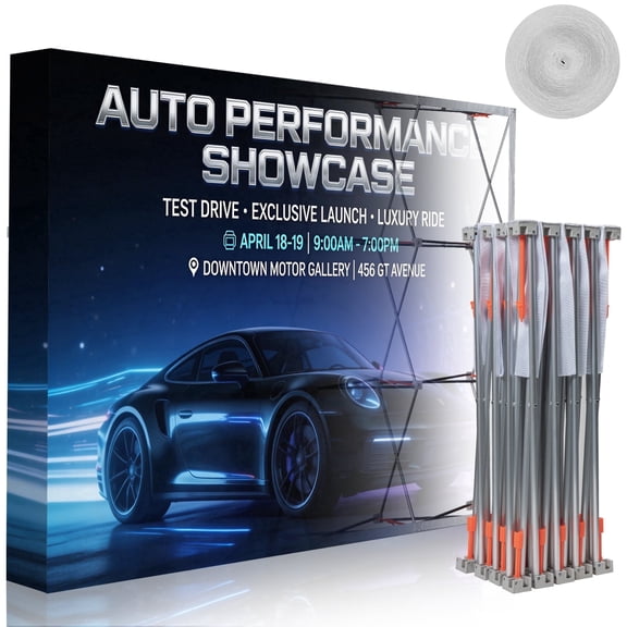 9.84" x 7.4" FT Portable Pop Up Display Stand Aluminum Folding Banner Stand, Fabric Tension Backdrop Booth Frame for Trade Shows, Weddings, Retail & Outdoor Events (Includes Carry Bag)