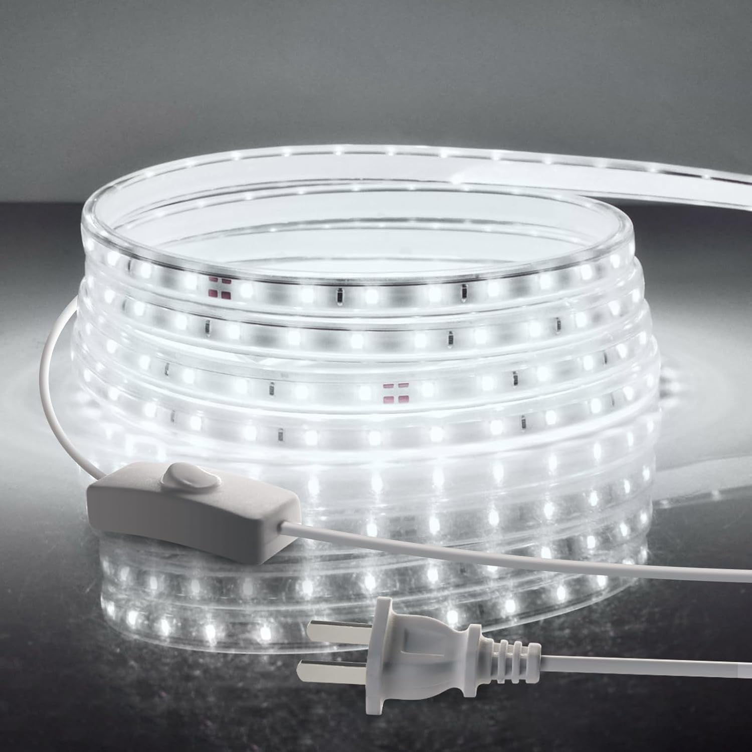 9.84FT LED Light Strip Outdoor Waterproof, 6500K Super Bright LED Tape Lights,110 V White Rope Lights,360 LEDs Strip Lighting for Bedroom, Backyards, Garden