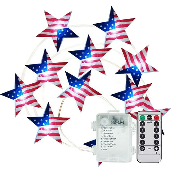 9.84FT Red White Blue Remote Control String Lights, Plug-in Patriotic Fairy Lights, Waterproof Indoor Outdoor Lamp For Independence Day Holiday Scene Decor