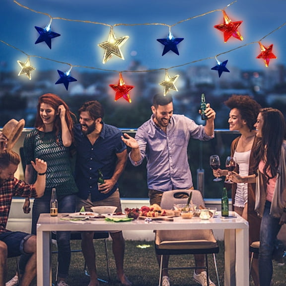 9.84Ft LED Red White and Blue Star String Lights Plug in, Outdoor 4th of July Decorations Lights with 20 LED Star Light, Hanging Fairy Light for Independence Day Party Garden Patio Birthday