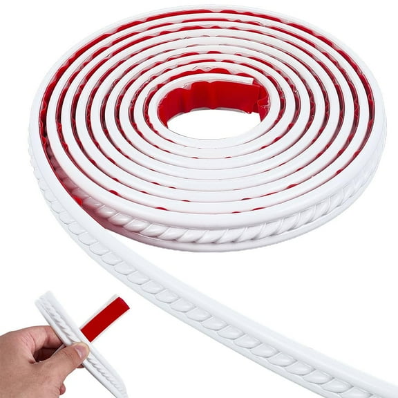 9.84Ftx0.79In White Molding Trim PVC Self Adhesive Flexible Peel and Stick Wallpaper Border Wall Edging Foam Baseboard Mirror Border Wall Lines for Hotel DIY Decoration Ceiling Kitchen