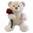 thumbnail image 1 of 9.84Inch Valentines Khaki Teddy Bear Holding Rose Stuffed Animals Plush Toys, Kawaii Soft Plush Doll for Her/Girlfriend Lover Mom Teens Valentines Day Christmas Anniversary Gifts, 1 of 7