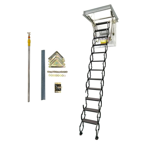 9.84ft Attic Pull Down Ceiling Ladder Stairs Folding Loft Ladder Stairs 12 Steps 600lbs Capacity Carbon Steel Chocolate