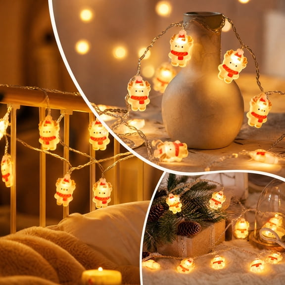 9.84ft Christmas String Lights, Christmas Reindeer Shaped String Lights, Cute Character Plastic Holiday Fairy Lights for Indoor Xmas Tree Mantel Window Party Decoration