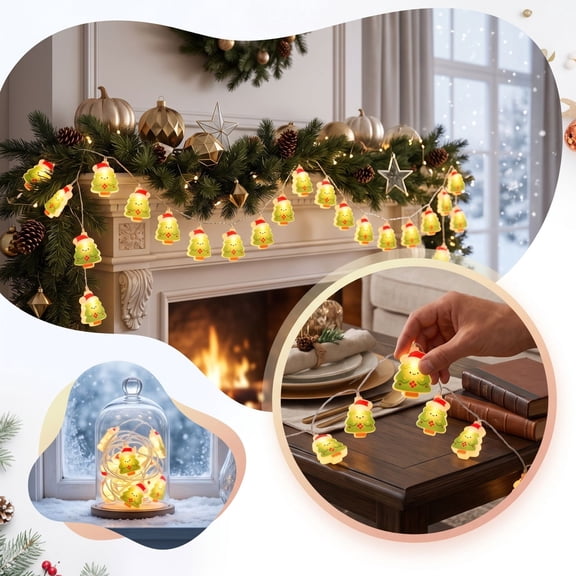9.84ft Christmas Tree Shaped String Lights, Cute Character‑Style Holiday Fairy Lights for Indoor Xmas Tree Mantel Window Home Decoration