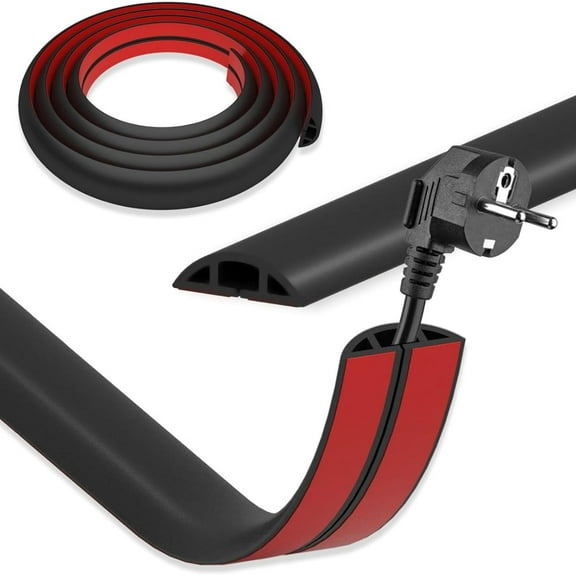9.84ft Floor Cord Cover, Kvago Self Adhesive Cord Hider Cable Protector, Floor Cable Management Cable Duct for Home Offices Workshop Warehouses, Cable Cavity 0.39" W x 0.23" H (Black)