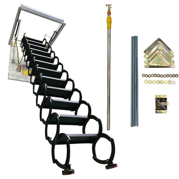 Loft Wall Ladder Stairs 12 Steps Wall-mounted Folding Attic Ladder 9.84ft Max Height Black