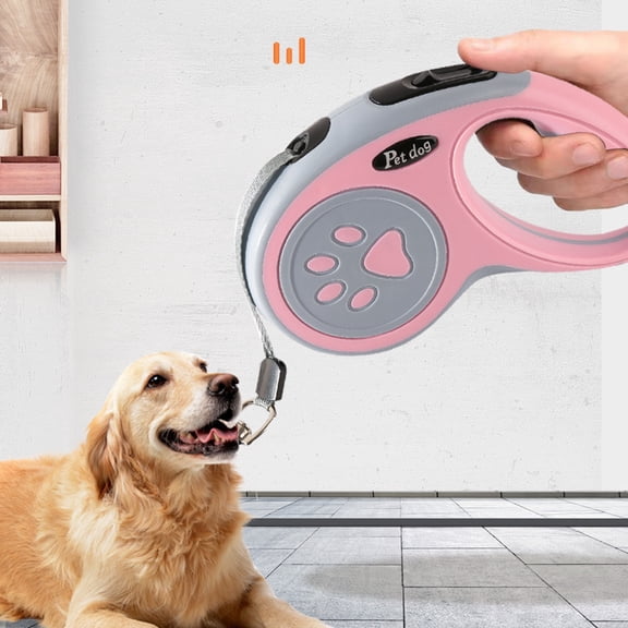 9.84ft Pink Retractable Dog Leash, Anti-Slip Handle & One-Touch Brake