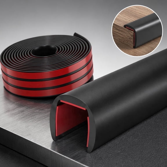 9.84ft U Shape Rubber Edge Trim, 1/2in Self Adhesive Edge Protector Strip, Fits 7/16" to 9/16" Thick Panels, Flexible Edge Guard for Wood Metal Glass Table Countertop(Black)