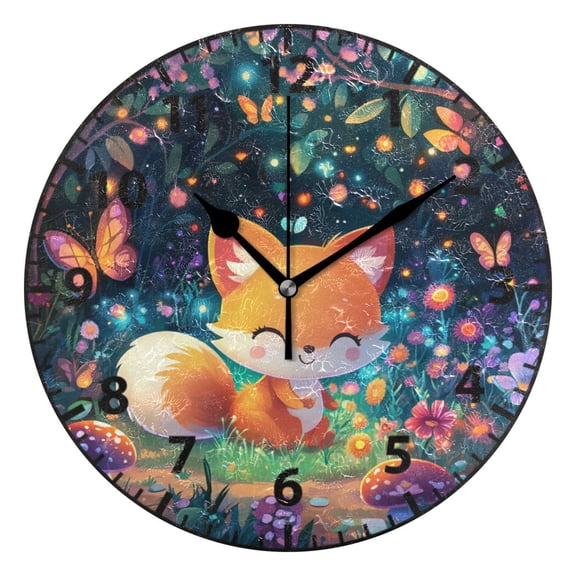 9.84in 3d Cartoon Style Fox PVC Canvas Wall and Table Clock with Canvas Texture, Black or Gold Hands