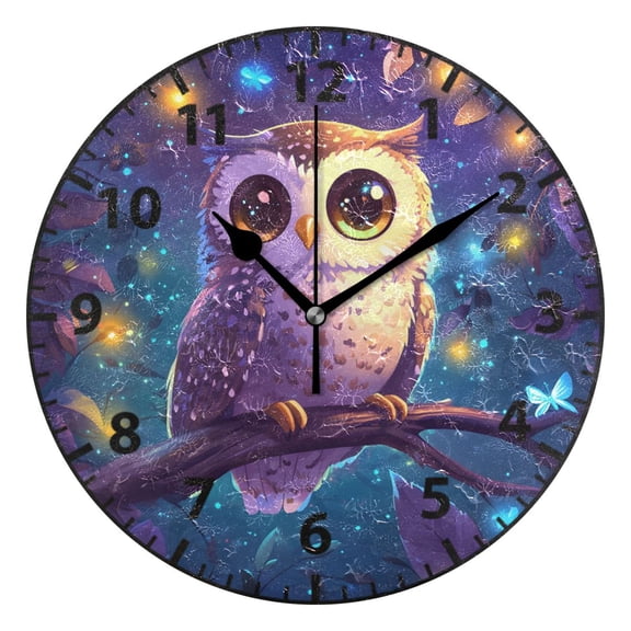 3d Cartoon Style Owl Wall Clock Modern Small Clock Gold Hands for Office, Home, Bedroom,School 9.84in