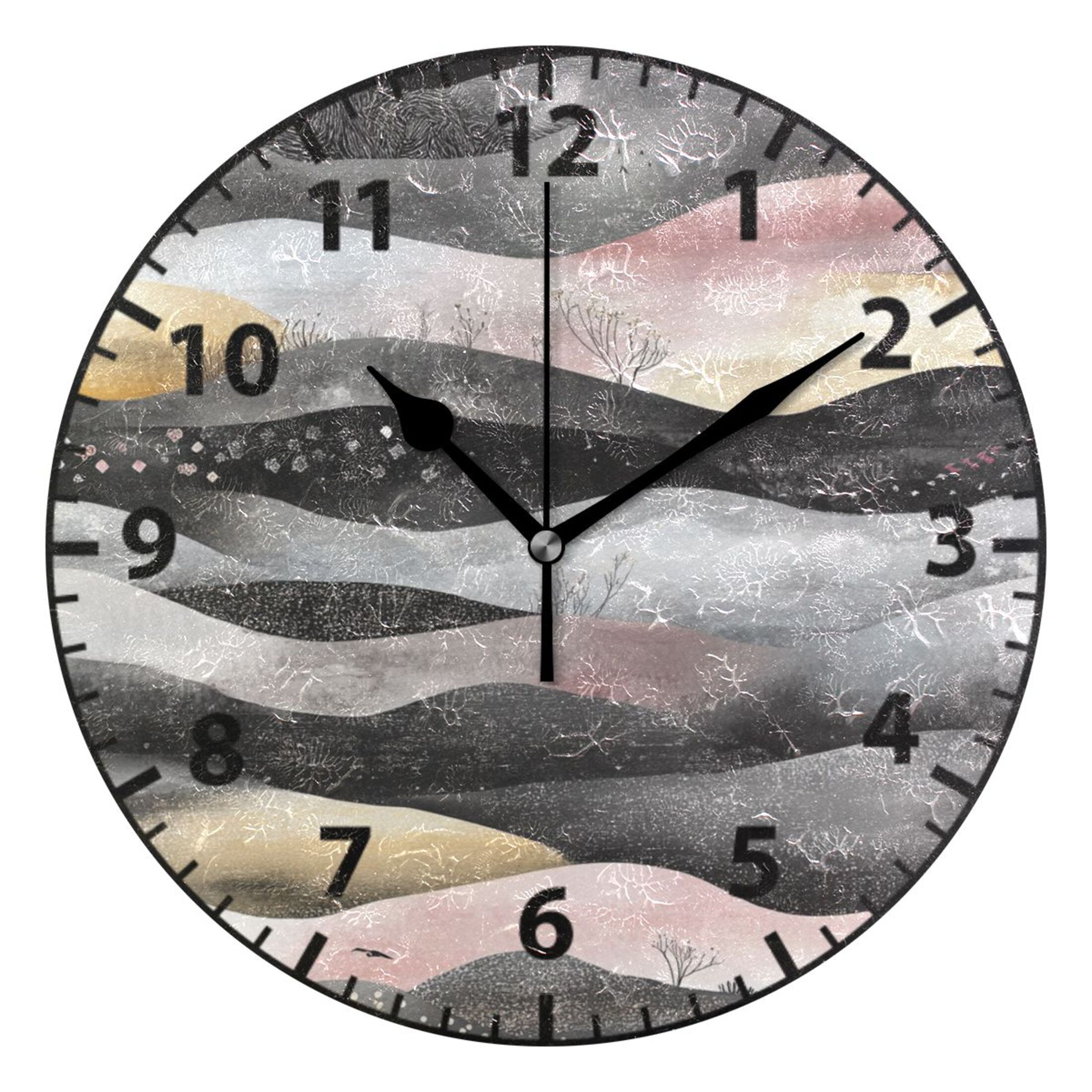 Abstract Landscape Pattern Wall Clock Modern Small Clock Black Hands ...