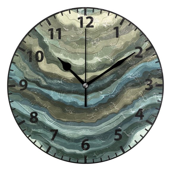 9.84in Abstract Layered Wavy Pattern PVC Canvas Wall and Table Clock with Canvas Texture, Black or Gold Hands