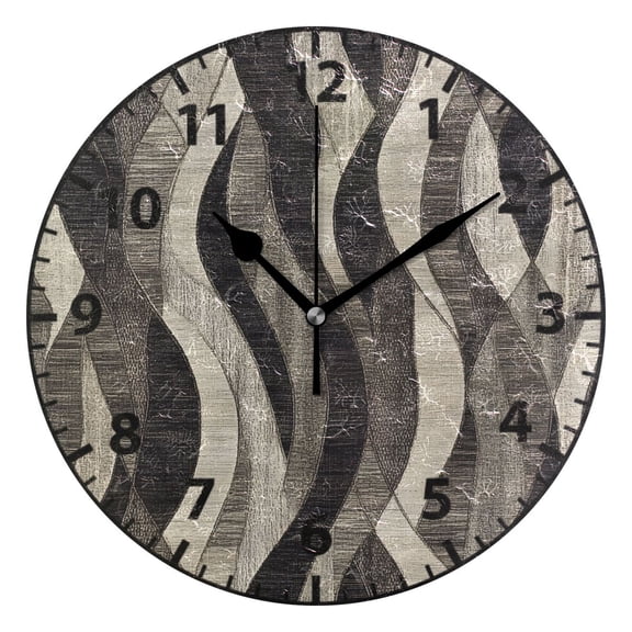 9.84in Abstract Wave Design PVC Canvas Wall and Table Clock with Canvas Texture, Black or Gold Hands