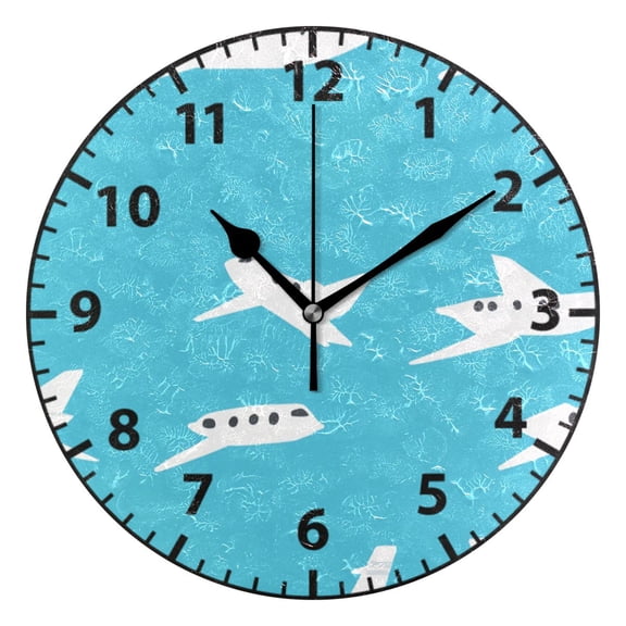 Airplane Pattern Wall Clock Modern Small Clock Black Hands for Office, Home, Bedroom,School 9.84in