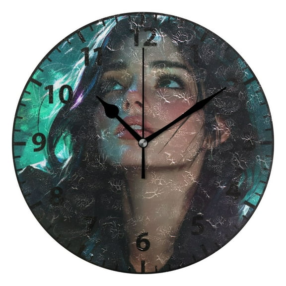 9.84in Anime Girl PVC Canvas Wall and Table Clock with Canvas Texture, Black or Gold Hands