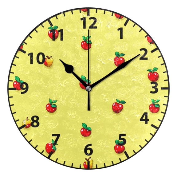 9.84in Apples Pattern Design PVC Canvas Wall and Table Clock with Canvas Texture, Black or Gold Hands