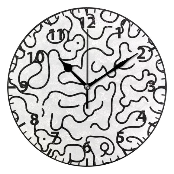 Art Black and White Pattern Wall Clock Modern Small Clock Gold Hands for Office, Home, Bedroom,School 9.84in