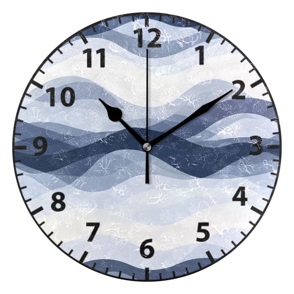 9.84in Art Blue Wave PVC Canvas Wall and Table Clock with Canvas Texture, Black or Gold Hands