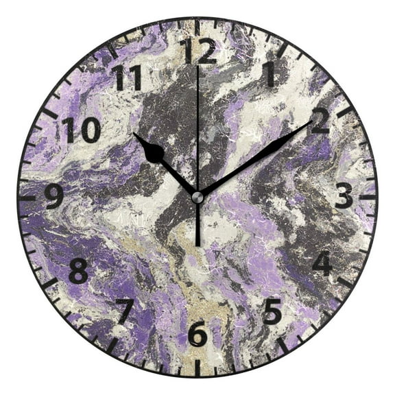 9.84in Art Purple and Black Pattern PVC Canvas Wall and Table Clock with Canvas Texture, Black or Gold Hands