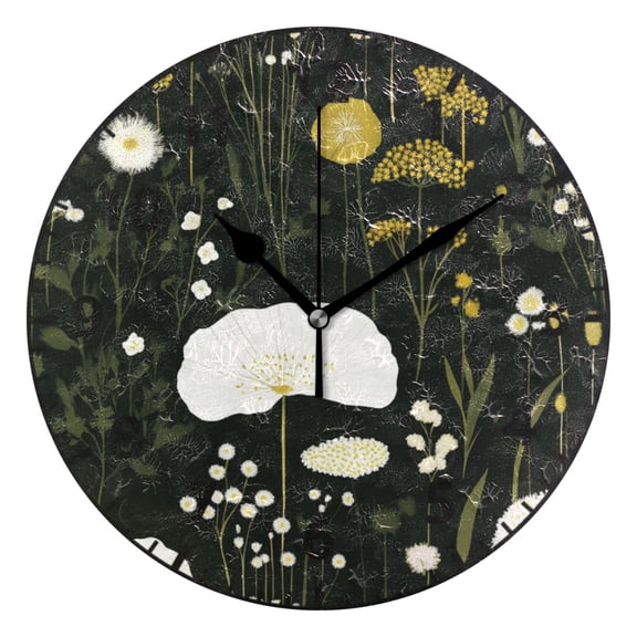 9.84in Artistic Flowers Pattern PVC Canvas Wall and Table Clock with Canvas Texture, Black or Gold Hands