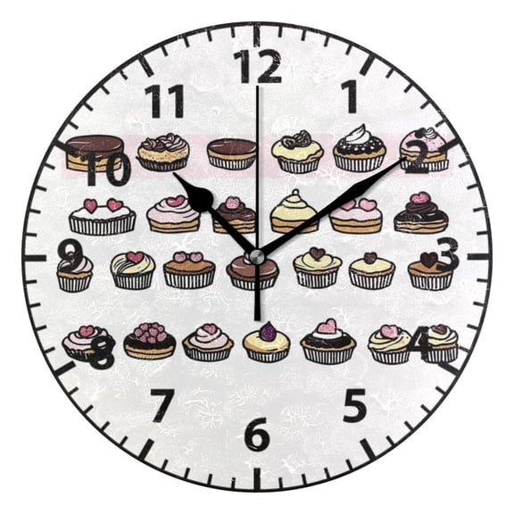 9.84in Assorted Cupcakes Collection PVC Canvas Wall and Table Clock with Canvas Texture, Black or Gold Hands