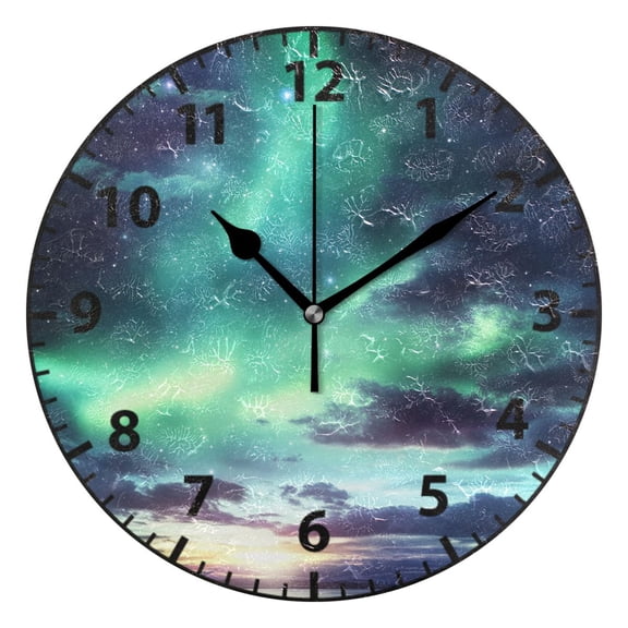 9.84in Aurora Pattern PVC Canvas Wall and Table Clock with Canvas Texture, Black or Gold Hands