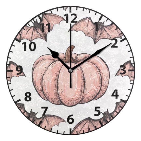 9.84in Bat and Pumpkin PVC Canvas Wall and Table Clock with Canvas Texture, Black or Gold Hands
