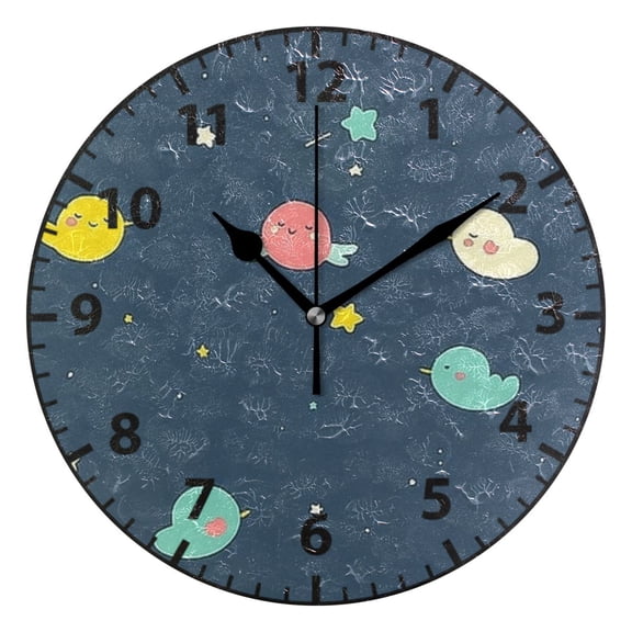 9.84in Birds in The Night Sky PVC Canvas Wall and Table Clock with Canvas Texture, Black or Gold Hands