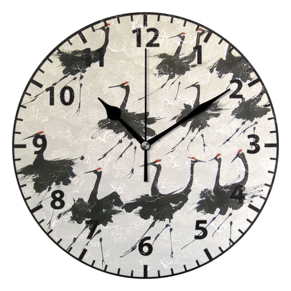 9.84in Black Crane PVC Canvas Wall and Table Clock with Canvas Texture, Black or Gold Hands