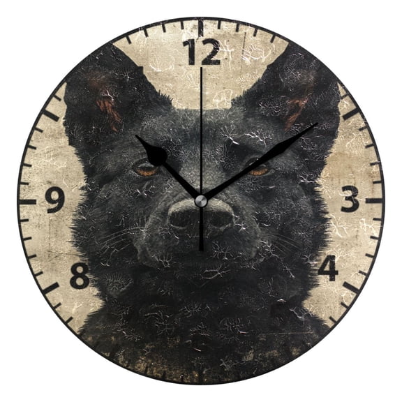 9.84in Black Dog PVC Canvas Wall and Table Clock with Canvas Texture, Black or Gold Hands