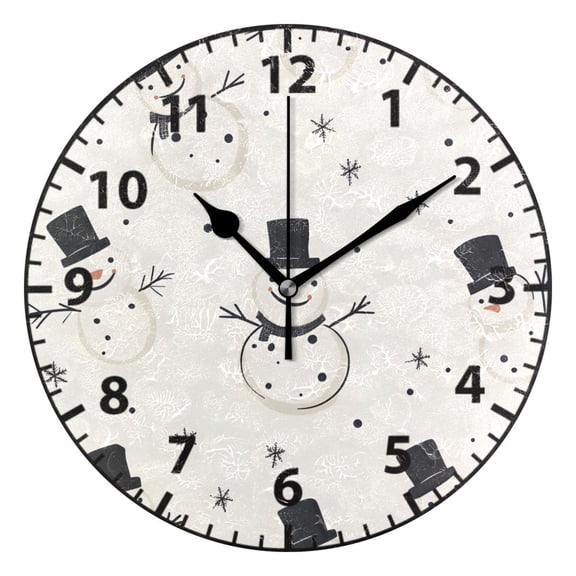 9.84in Black Hat Snowman PVC Canvas Wall and Table Clock with Canvas Texture, Black or Gold Hands