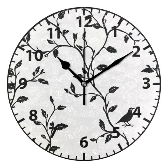 9.84in Black Silhouette Pattern PVC Canvas Wall and Table Clock with Canvas Texture, Black or Gold Hands