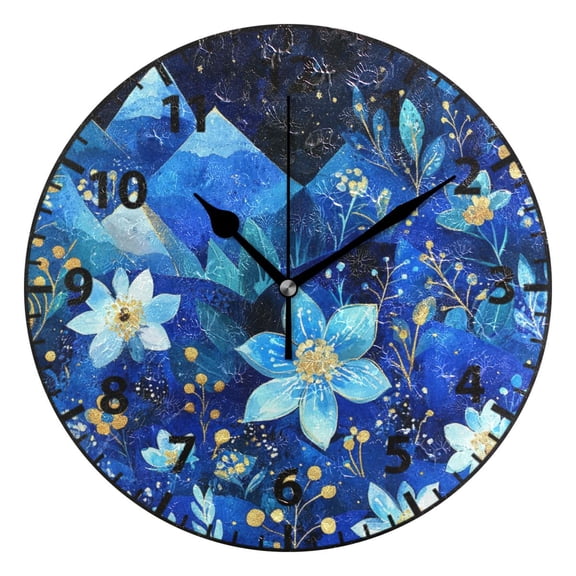 9.84in Blue Dream Flowers PVC Canvas Wall and Table Clock with Canvas Texture, Black or Gold Hands