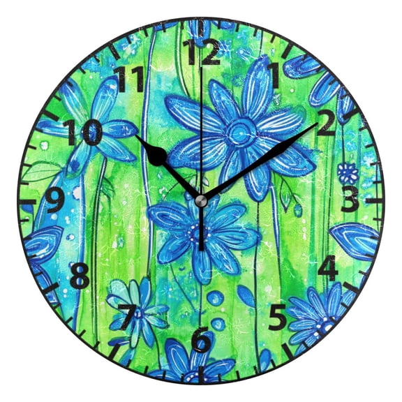 9.84in Blue Flower Delight PVC Canvas Wall and Table Clock with Canvas Texture, Black or Gold Hands