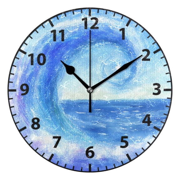 Blue Waves Wall Clock Modern Small Clock Black Hands for Office, Home, Bedroom,School 9.84in