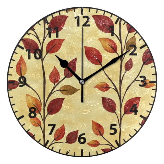 9.84in Branch Pattern PVC Canvas Wall and Table Clock with Canvas Texture, Black or Gold Hands