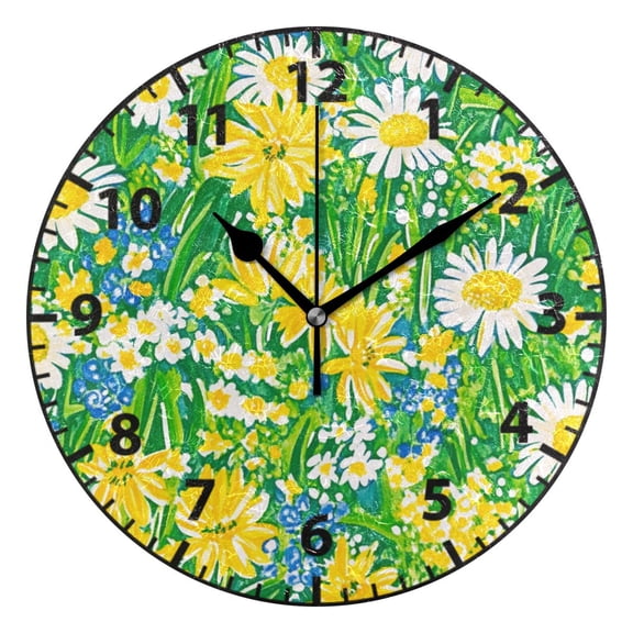 9.84in Bright Garden Flowers PVC Canvas Wall and Table Clock with Canvas Texture, Black or Gold Hands