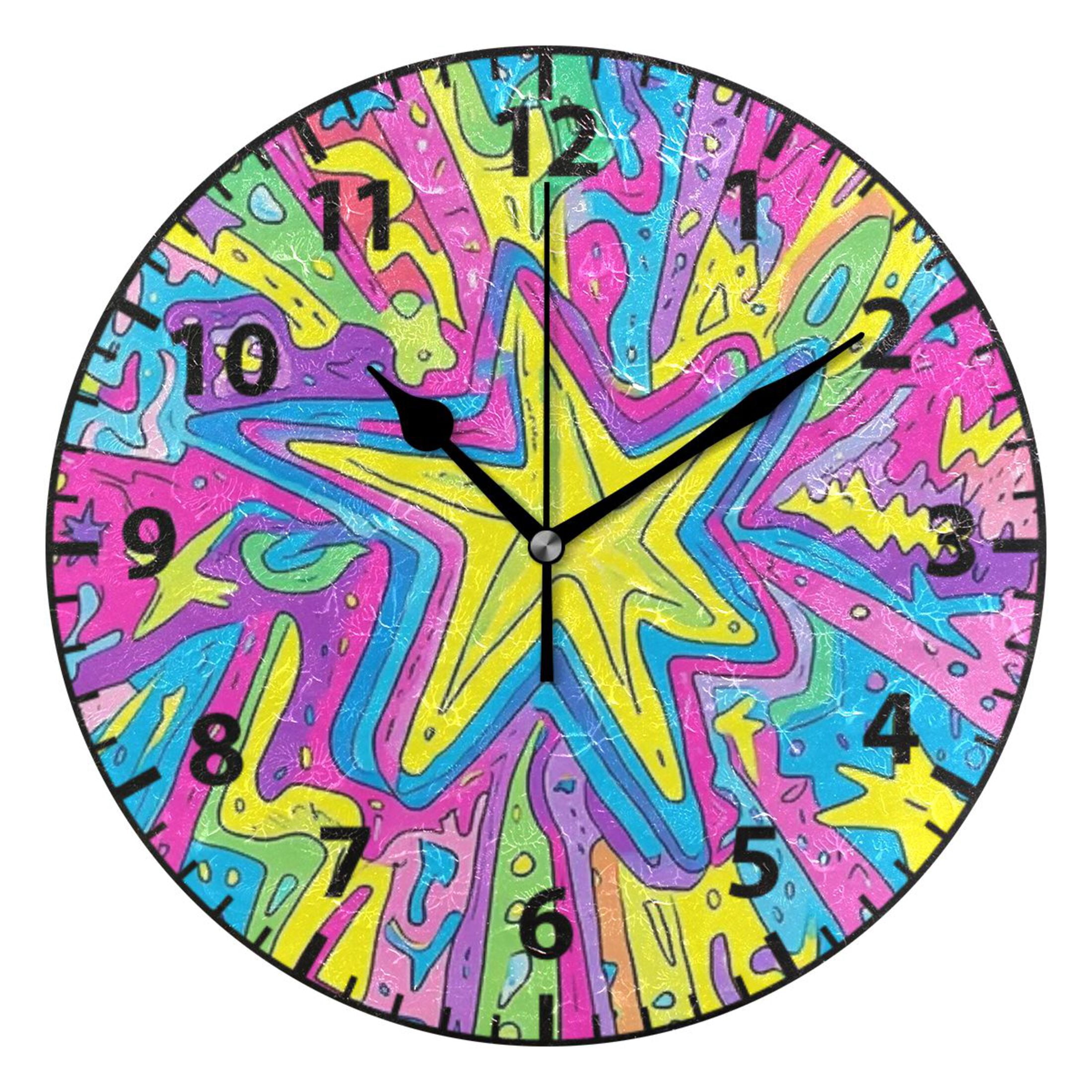 Brightly Colored Star Wall Clock Modern Small Clock Gold Hands for ...