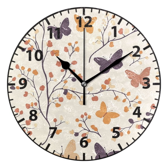 9.84in Butterflies Amongst Branches PVC Canvas Wall and Table Clock with Canvas Texture, Black or Gold Hands
