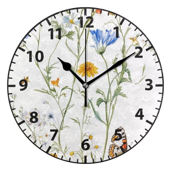 9.84in Butterflies and Flowers PVC Canvas Wall and Table Clock with Canvas Texture, Black or Gold Hands