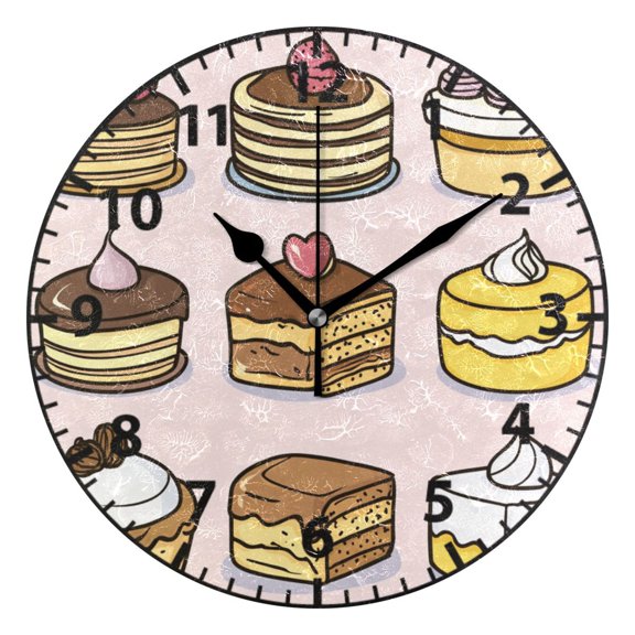 9.84in Cake Pattern Design PVC Canvas Wall and Table Clock with Canvas Texture, Black or Gold Hands