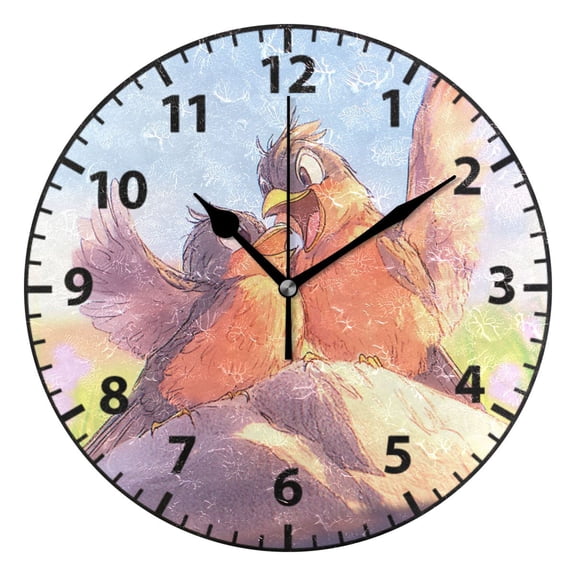 9.84in Cartoon Birds Singing PVC Canvas Wall and Table Clock with Canvas Texture, Black or Gold Hands