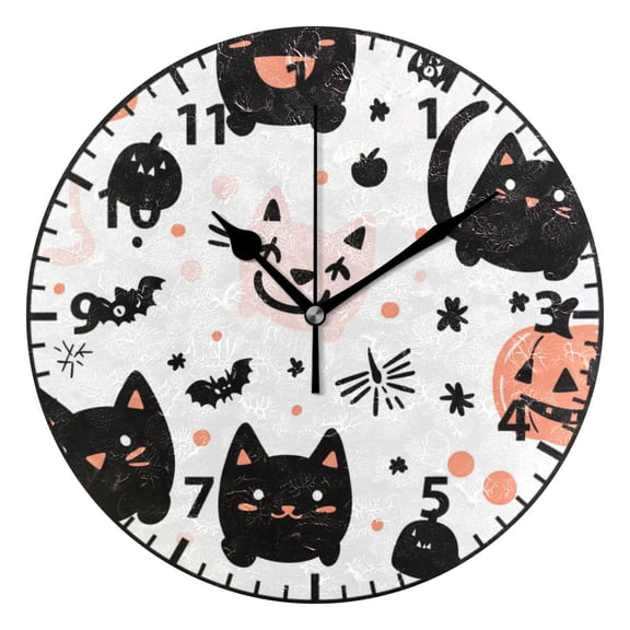 Cartoon Cat and Pumpkin Wall Clock Modern Small Clock Black Hands for Office, Home, Bedroom,School 9.84in