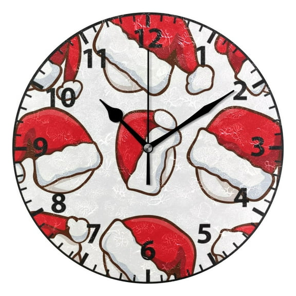 9.84in Cartoon Santa Hat PVC Canvas Wall and Table Clock with Canvas Texture, Black or Gold Hands