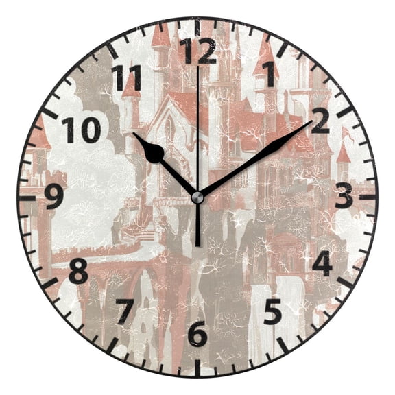 9.84in Castle PVC Canvas Wall and Table Clock with Canvas Texture, Black or Gold Hands
