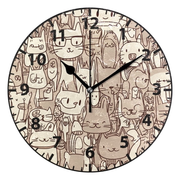 9.84in Cat Fun” PVC Canvas Wall and Table Clock with Canvas Texture, Black or Gold Hands